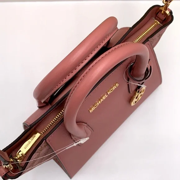 MICHAEL KORS AVRIL SMALL LEATHER TOP ZIP SATCHEL ROSE COLOR - Picture 8 of 16